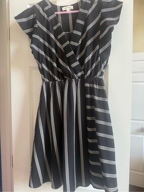 Monteau Black and White Striped Midi Dress